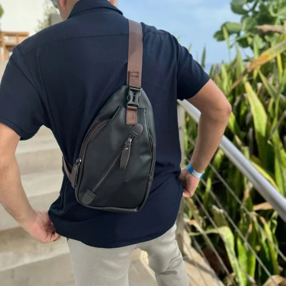 Vegan Leather Brown Sling Bag - Picture 4 of 9